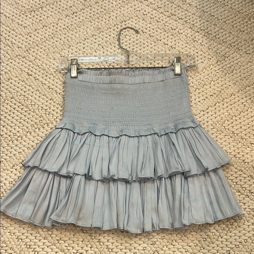 Gray Skater Mini Skirt with Ruffled Tiers